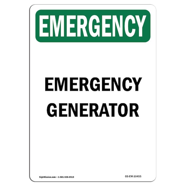Safety Sign, OSHA EMERGENCY, 5" Height, Generator, Portrait, 10PK